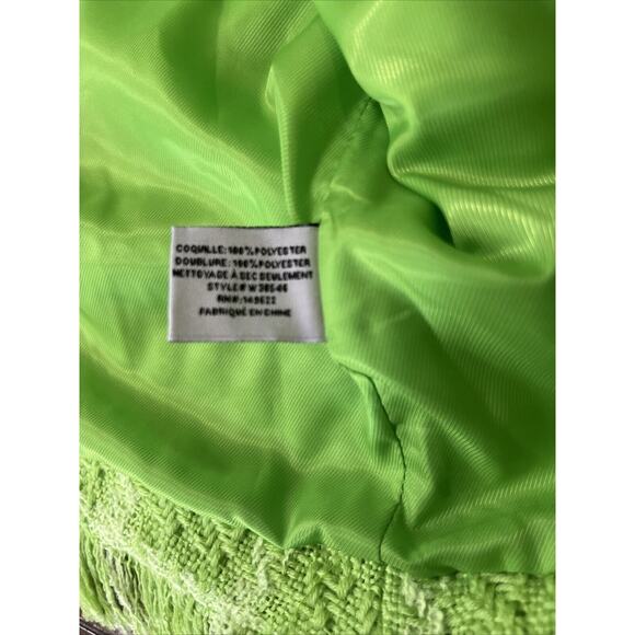 Walter Baker Tweed Blazer Jacket Size Large Lime Green Fray Edge Cropped NWT - Picture 9 of 10